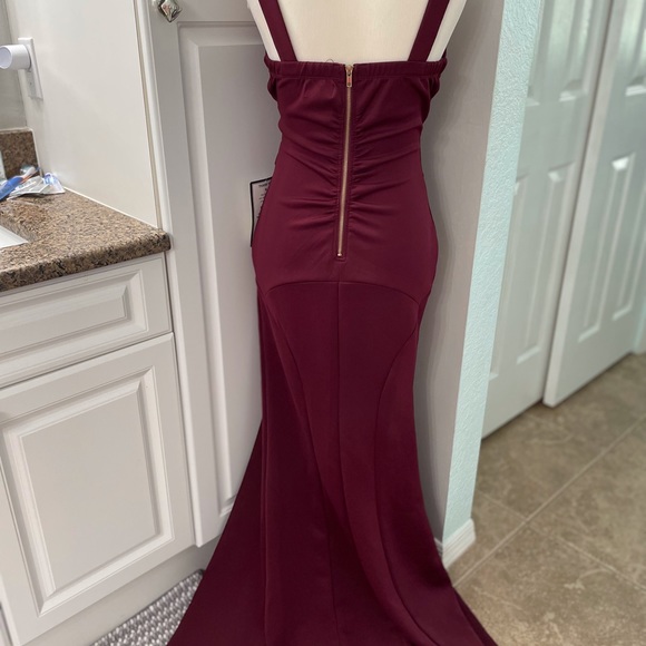 Emerald Sundae Burgundy Cross-Bodice Gown - Picture 2 of 11